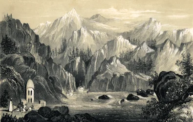 Pilgrimme ved kilden til Ganges, Indien, 1847