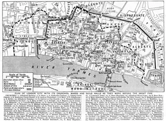 Plan over London City, der viser kirker, menigheder og laugssale, 1926-1927