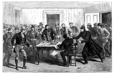 Politirazzia mod National Rents kontorer i Loughrea, Irland, 1887