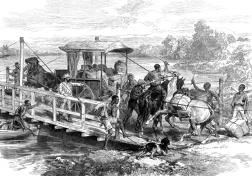 Ponton over Vaal-floden, Klipdrift, Sydafrikanske diamantfelter, 1874