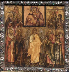 Bærbart Triptykon-ikon: Tilbedelse af det mirakelvirkende ikon af Vladimir Guds Moder, 1600-tallet.