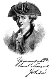 Portræt og autograf af major John Andre, britisk soldat og spion fra det 18. århundrede, c1880