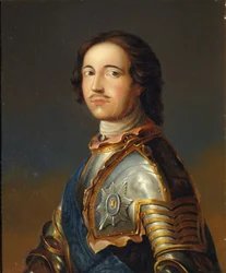Portræt af kejser Peter I den Store 1672-1725 i Ridderrustning