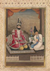 Portræt af Muhammad Shah Qajar og hans vesir Haj Mirza Aghasi, andet kvartal 1800-tallet.