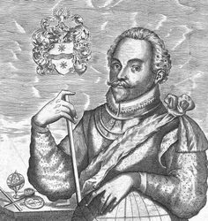 Portræt af Sir Francis Drake. Frontispice fra The World Encompassed, 1628