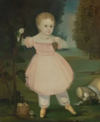 Portræt af en lille pige, der plukker druer, 1840-50.