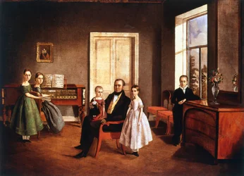 Portræt af en familie i et interiør, russisk, c1840