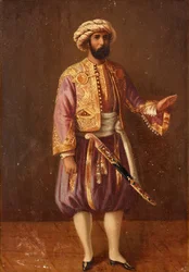Portræt af kong Charles XV af Sverige i tyrkisk kjole, midten af det 19. århundrede.