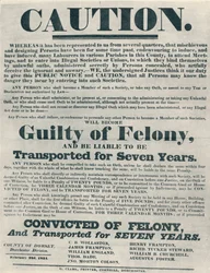 Plakater, der advarer de, der er skyldige i ulovlige eder, kan blive udvist, 1834, 1934.