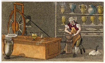Potter på arbejde på Wedgwoods Etruria-fabrikken, Hanley, Staffordshire, c1830