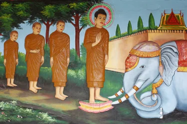 Preah Prom Rath MonasteryLife of the BuddhaEn vild elefant tæmmet af Loving-Kindness, Siem Reap, Cambodia