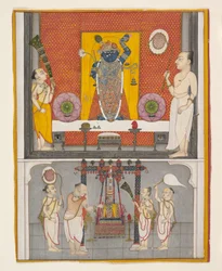Præster før Shri Nathji, ca. 1820.