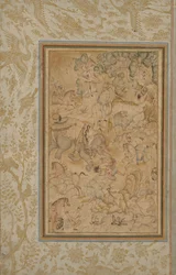 Prinser på jagt i et klippelandskab, ca. 1580-85, grænser tilføjet ca. 1700-tallet.