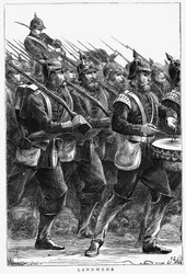 Preussiske soldater på march, fransk-preussisk krig, september 1870