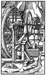 Pumpe drevet af mænd i et løbebånd, 1556
