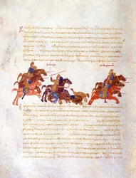 Forfølgelse af Sviatoslavs krigere af den byzantinske hær Miniature fra Madrid Skylitzes, 11.-1