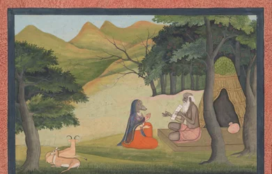 Dronning Choladevi før eneboeren-vismanden Angiras... fra en spredt Vrataraja..., ca. 1790.