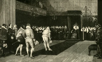 Dronning Elizabeth modtog de franske ambassadører efter massakren i St. Bartholomew, 1890.