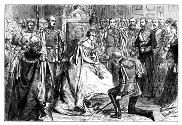 Dronning Victoria holder den første investitur af ordenen af Indiens Stjerne, c1861