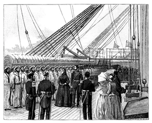 Dronning Victoria inspicerer HMS Galatea, Osborne Bay, c1860