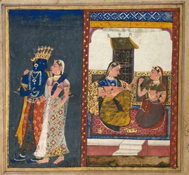 Radha og Krishna Embracing, Blad fra en Gita Govinda, ca. 1650.