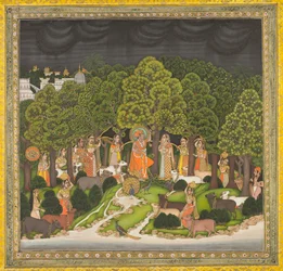 Radha og Krishna mødes i skoven under en storm, ca. 1770.