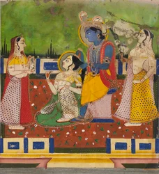 Radha og Krishna på en terrasse, 1800-tallet
