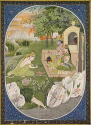 Rama, Sita og Lakshmana i skoven, side fra Ramayana Tales of God Rama, ca. 1830.