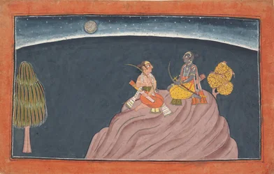 Rama og Lakshmana på Pavarasana-bjerget: Folio fra Shangri Ramayana-serien..., c1690-1710.
