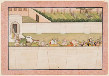 Ramas-brødrene Bharata og Shatrughna drog ud fra Ayodhya for at finde Rama og Lakshmana..., 1775-80.