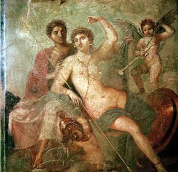 Romersk vægmaleri af Amor, Venus og Mars, Pompeji, Italien