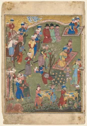 Royal Feast in a Garden recto fra den dobbeltsidede forside af en Shahnama..., 1444.