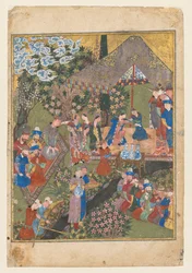 Kongelig fest i en have, bagside af højre folio fra den dobbeltsidede forside..., ca. 1440.