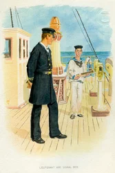 Royal Navy Lieutenant og signaldreng, c1890-c1893