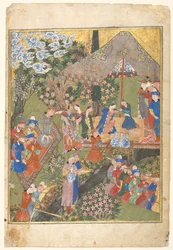 Royal Reception in a Landscape, højre folio fra en dobbeltsidet frontispice..., 1444.