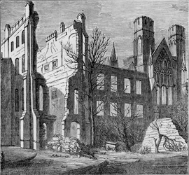 Ruiner af parlamentets huse efter branden i 1834, c1850