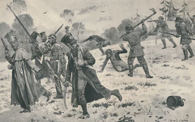 Russiske bønder, der angriber franske efterladte, 1812, 1896