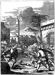 Sack of Puerto Principe, Hispaniola, af kaptajn Morgan, 1667 c1880