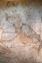 Saint-Claude, Jura, Frankrig, le 31/8/2015 - St Claude Abbey Museum. Kristus i herlighed. Maleri. 15. århundrede.