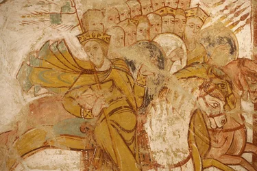 Saint-Savin-klostermaleri: konger angrebet af Abraham og hans tilhængere, Saint-Savin-sur-Gartempe, Frankrig