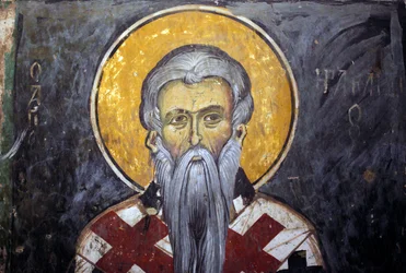 Saint Iraklion (Heraklion) Byzantinsk fresko fra Agios Ioannis Lampadistis kloster, Saint John Lampadistis Cypern fra det 11. århundrede Malede kirker UNESCO-sted Troodos, Cypern