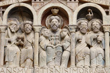 Sainte Foy klosterkirke tympanum: Abraham, Conques, Frankrig