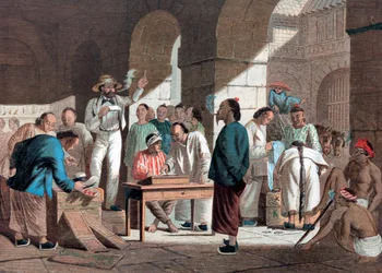 Salg af engelske varer i Canton, 1858