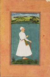 Sawai Jai Singh stående i et landskab, c1730