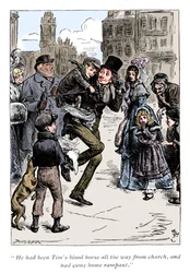 Scene fra A Christmas Carol af Charles Dickens, 1843