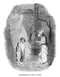 Scene fra A Christmas Carol af Charles Dickens, 1843