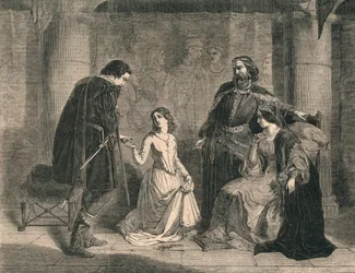 Scene fra Hamlet - King, Ophelia og Laertes, 1852.