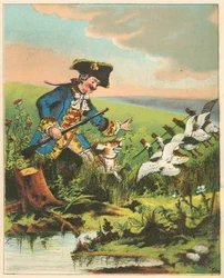 Scene fra Baron Munchausens eventyr af Rudolph Erich Raspe, c1850