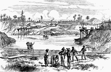 Scene fra de Lesseps forsøg på at grave Panamakanalen, 1888