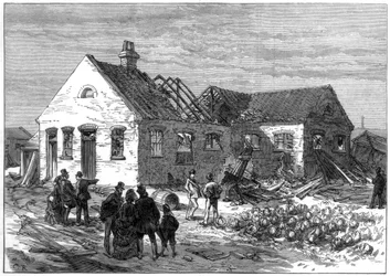 Scene fra eksplosionen på Cartridge-fabrikken, Greenwich Marshes, 1872